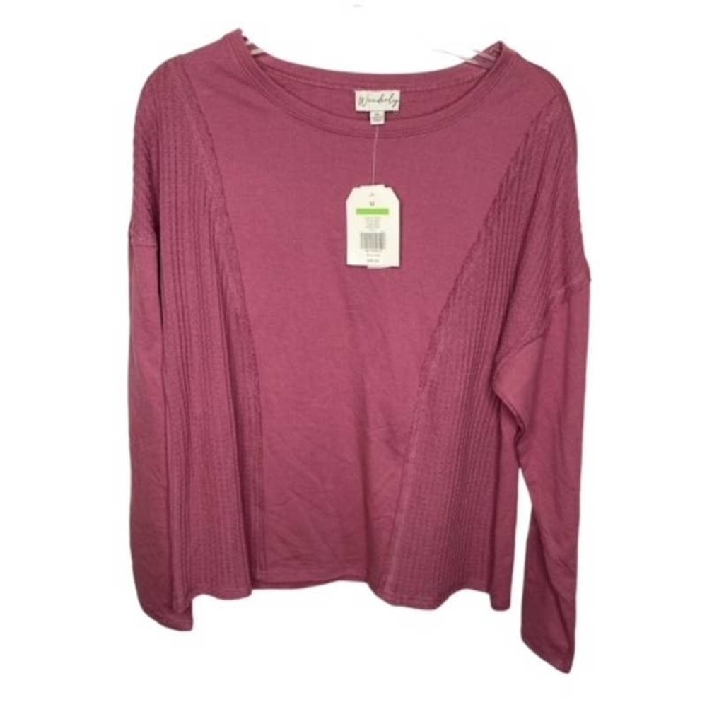 Wonderly women’s size Medium waffle knit‎ Plum long sleeve shirt NWTs